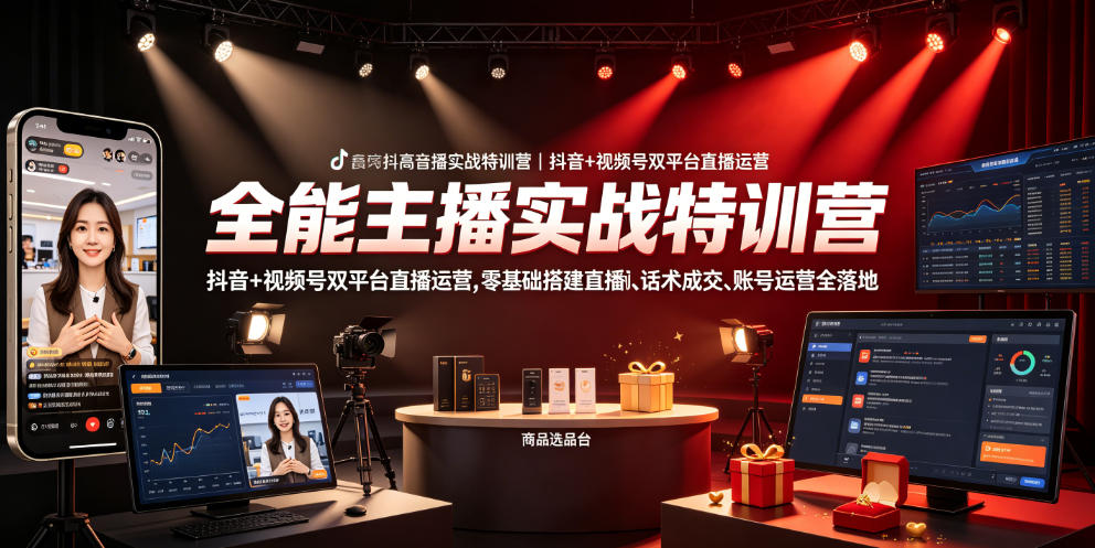 全能主播实战特训营｜抖音+视频号双平台直播带货，零基础搭建到成交话术全落地