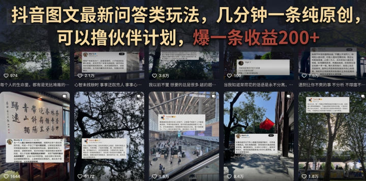 抖音图文问答玩法教程，几分钟一条纯原创，新手可做伙伴计划