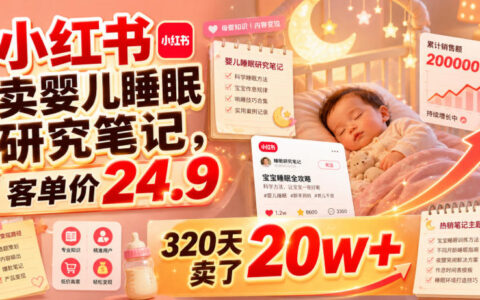 小红书卖婴儿睡眠笔记，24.9元低成本320天赚20w+