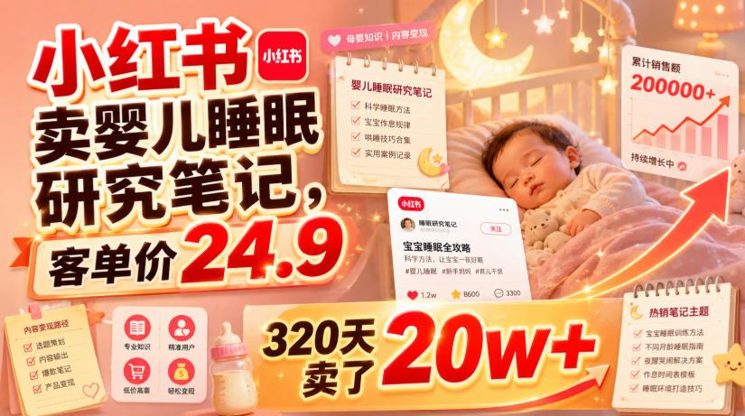 小红书卖婴儿睡眠笔记,24.9元低成本320天赚20w+ 小红书卖婴儿睡眠笔记,24.9元低成本320天赚20w+