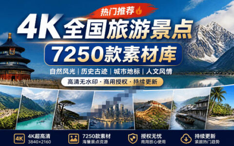 4K全国旅游风景素材库，7250款航拍风光短视频剪辑必备