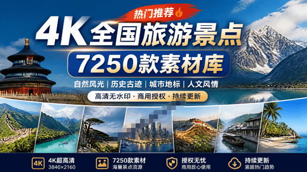 4K全国旅游风景素材库,7250款航拍风光短视频剪辑必备 4K全国旅游风景素材库,7250款航拍风光短视频剪辑必备