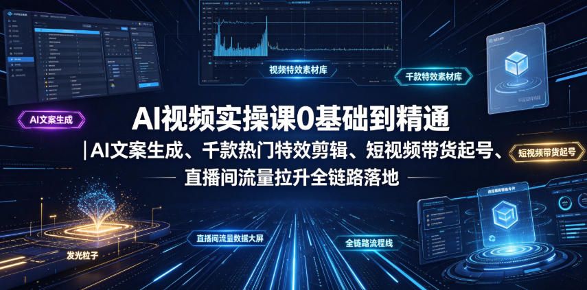 AI视频实操课0基础到精通：DeepSeek文案+剪映特效+带货起号全链路