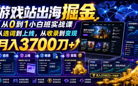 游戏站出海掘金实战：小白30天上线4-8站，变现3700步骤刀+
