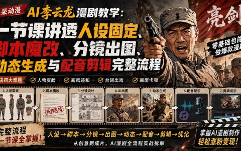 AI李云龙漫剧全流程教学：人设固定脚本魔改分镜出图动态生成配音剪辑