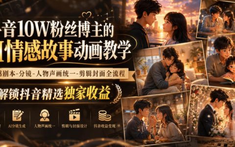 抖音10W粉博主亲授AI情感动画全流程实操课，解决声画统一难题