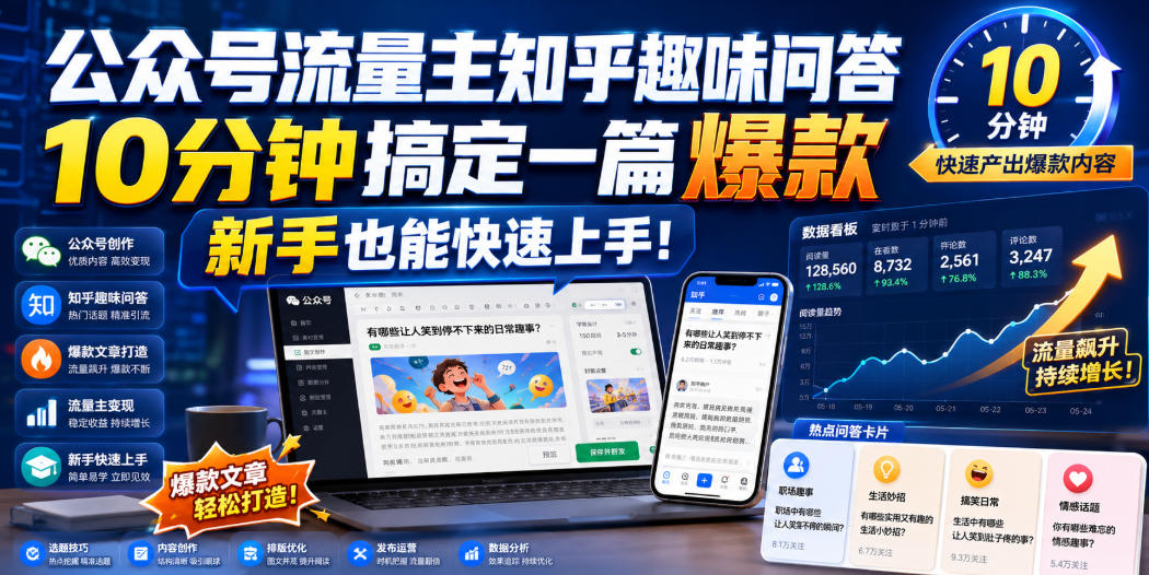 公众号流量主知乎趣味问答爆款教程，新手10分钟快速上手