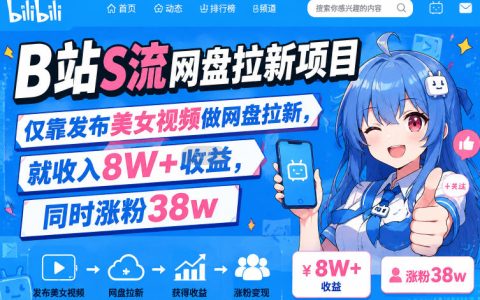 B站美女视频网盘拉新项目，零基础副业变现8W+涨粉38W实操教程