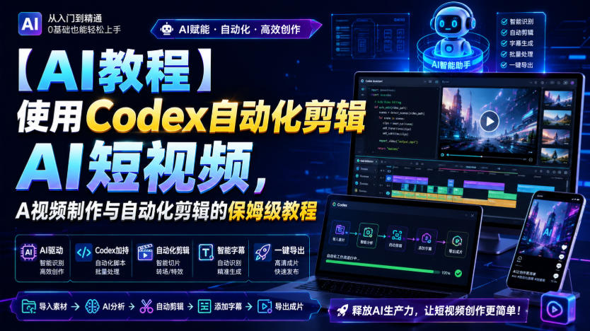 Codex自动化剪辑AI短视频保姆级教程，AI视频制作与批量剪辑实战