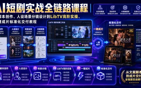 AI短剧全链路实战课：LibTV分镜设计到一键成片，零基础系统教学