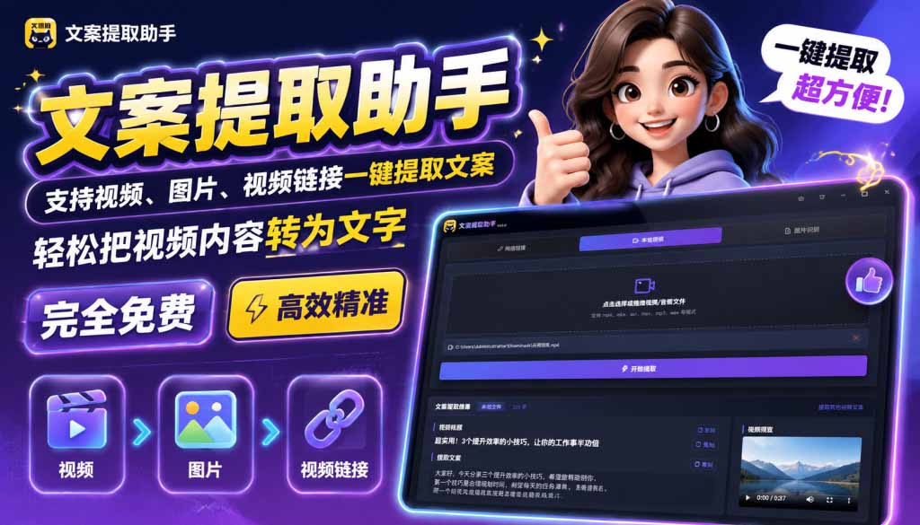 2026 文案提取工具免费版，视频图片音频一键转文字