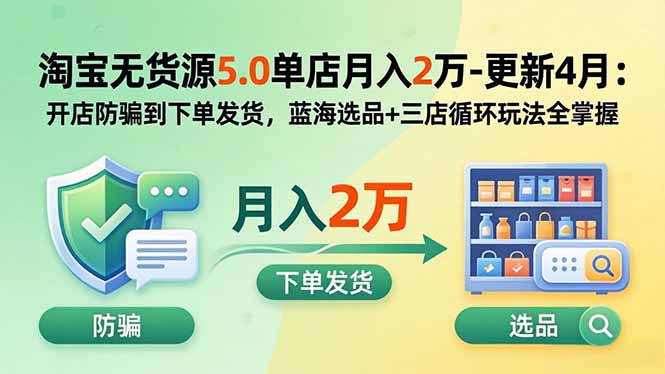 淘宝无货源5.0单店变现2万：蓝海选品+三店循环+防骗发货全攻略