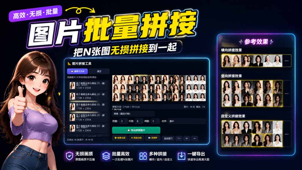 2026 图片批量拼接工具免费版,支持横向竖向网格无损拼图 2026 图片批量拼接工具免费版,支持横向竖向网格无损拼图