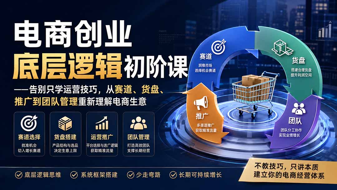 电商创业底层逻辑课：赛道货盘推广团队管理，突破增长瓶颈