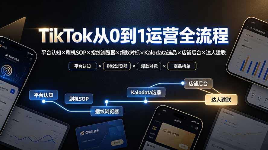 TikTok从0到1运营全流程：刷机SOP+指纹浏览器+Kalodata选品+达人建联，新手出海避坑指南