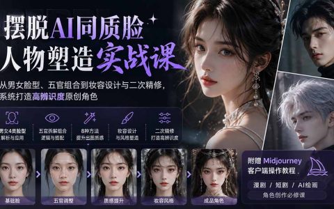 摆脱AI同质脸人物塑造实战课：男女脸型五官组合妆容精修，打造高辨识度原创角色