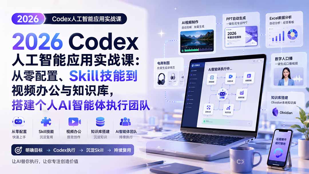 2026 Codex实战课：从零配置到AI智能体，自动化视频剪辑与知识库搭建