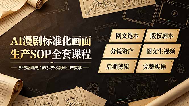 AI漫剧标准化生产SOP全套教程：网文选本版权改编分镜控图图文生视频剪辑实操