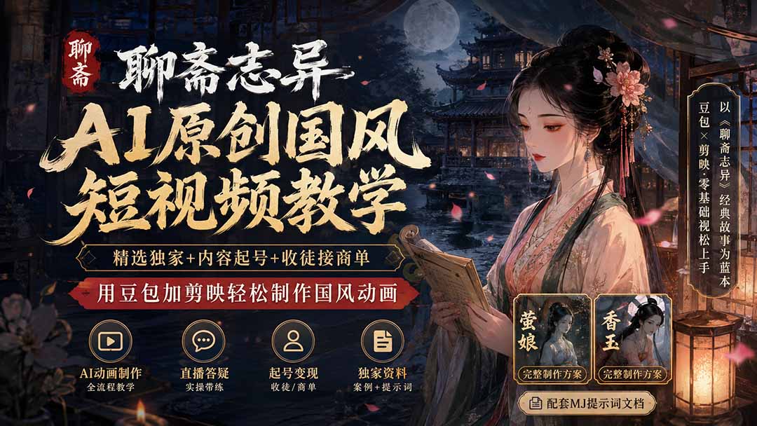 聊斋志异AI国风短视频制作教程，豆包+剪映零基础起号接商单变现