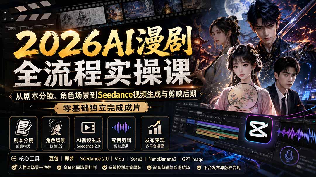 2026AI漫剧全流程实操：Seedance即梦剪映零基础分镜配音到成片变现