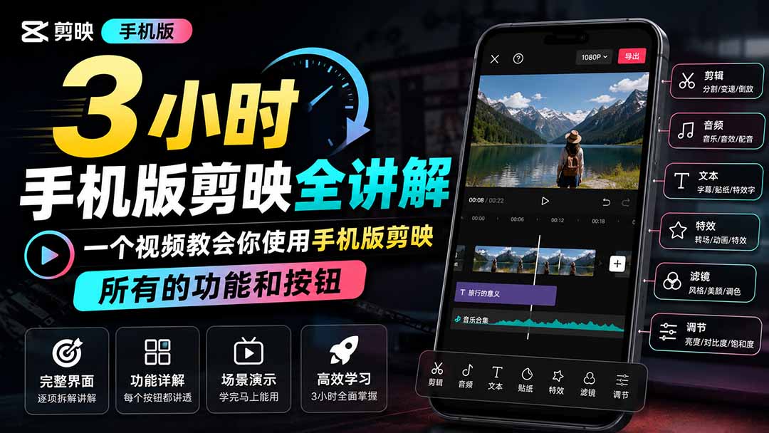 3小时剪映手机版零基础入门，剪映全部功能按钮逐项详解