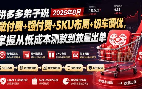 拼多多付费推广实战：微付费测款+强付费放量+SKU布局切车调优，解决投产差烧钱问题