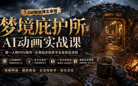 梦境庇护所AI动画实战课：第一人称POV制作全流程，多平台变现接商单