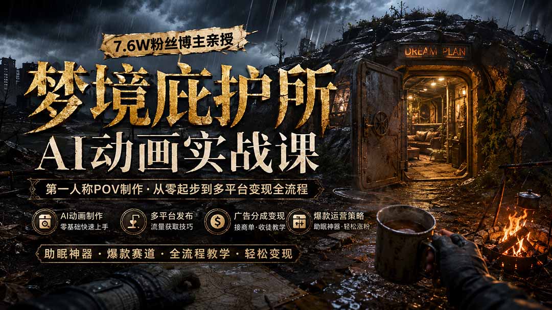 梦境庇护所AI动画实战课：第一人称POV制作全流程，多平台变现接商单