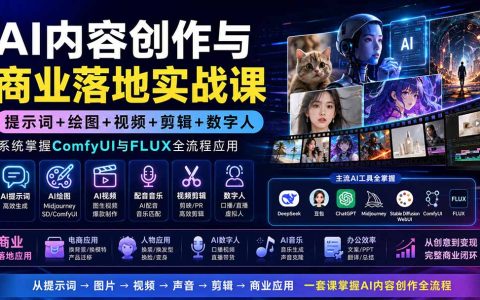 AI商业实战课：提示词+绘图+视频+剪辑+数字人，掌握ComfyUI与FLUX工作流