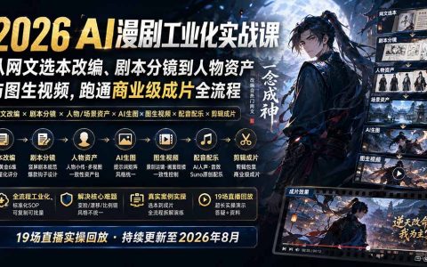2026 AI漫剧工业化实战课：网文改编到图生视频，跑通商业级成片全流程SOP