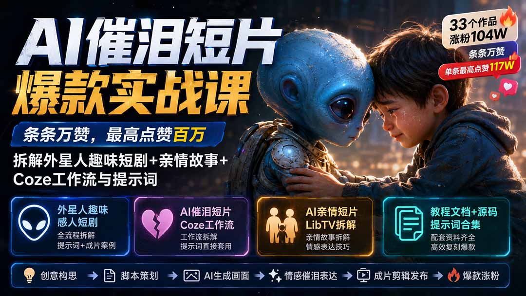 AI催泪短片爆款课：外星人短剧+亲情故事，Coze工作流与提示词实战