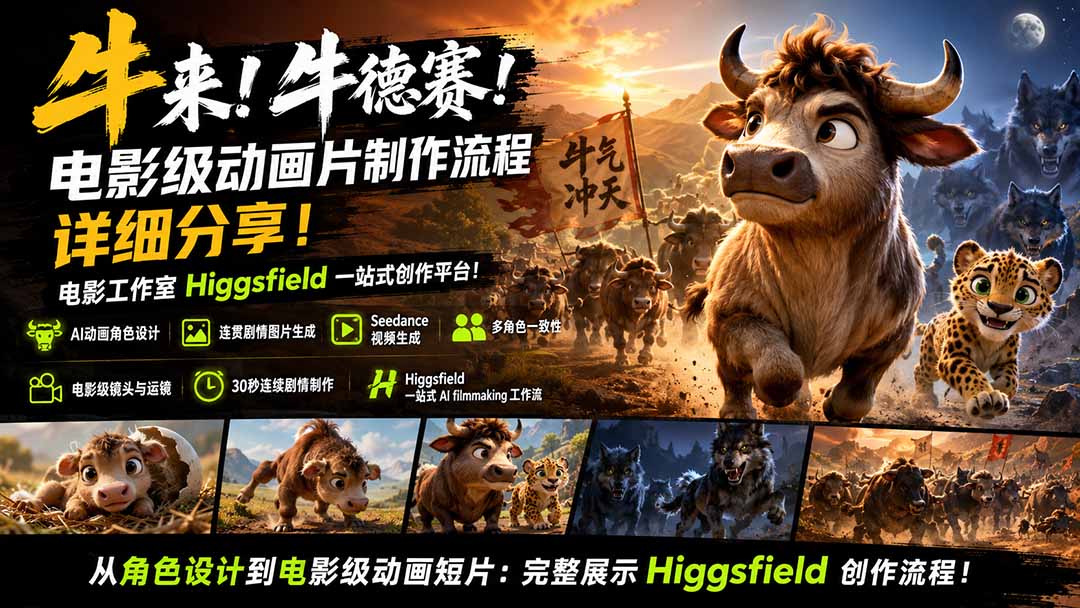AI动画制作全流程！Higgsfield一站式电影级动画片创作教程