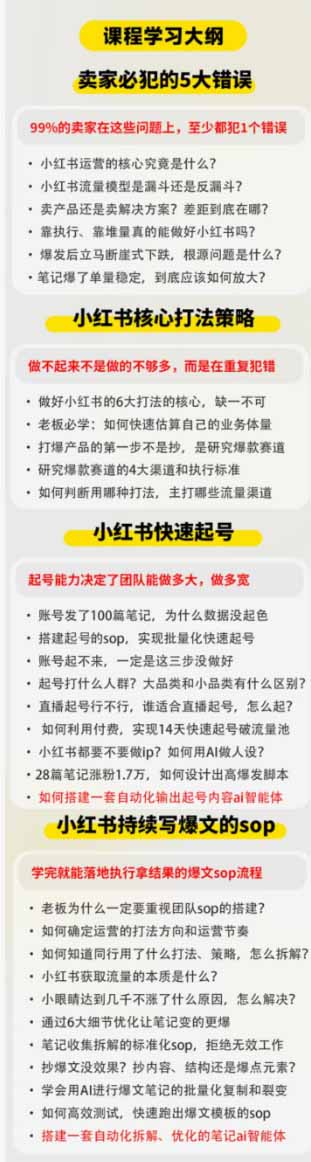 小红书高利润AI经营课：起号爆文+千枫付费+私域SOP，团队人效翻倍