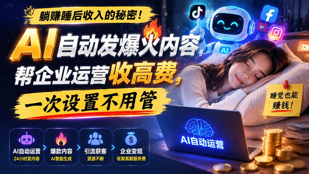 AI自动发内容被动收入睡后收入，帮企业运营收高费，一次设置自动化