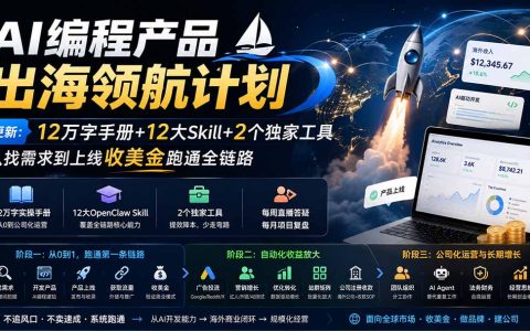AI编程出海实操课：12万字手册+12大Skill+2工具，跑通找词到收美金全链路