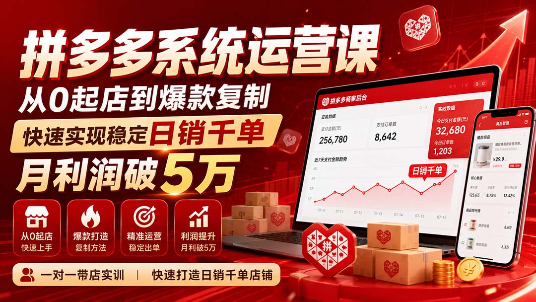 拼多多系统运营课：从0起店到爆款复制，日销千单全站推广实操