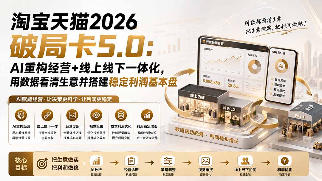 淘宝天猫2026破局卡5.0：AI数智化经营+线上线下一体化，电商老板稳定利润实战课