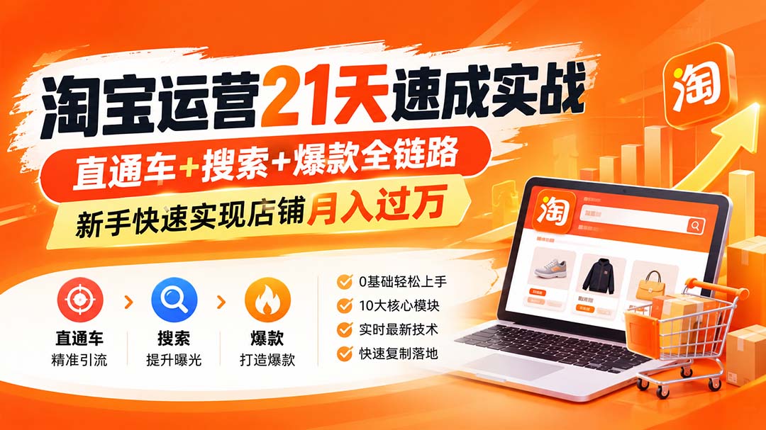 淘宝运营21天速成：直通车+搜索+爆款全链路，新手快速变现过万