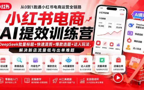 小红书电商AI提效训练营：DeepSeek批量标题+快速混剪+爆款选题+达人玩法，解决新店流量低与出单难题