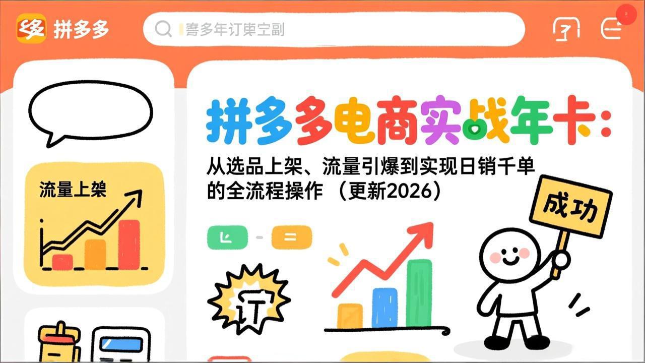 拼多多实战运营：从选品上架到日销千单全流程，含直通车0.2出价与差评删除技巧
