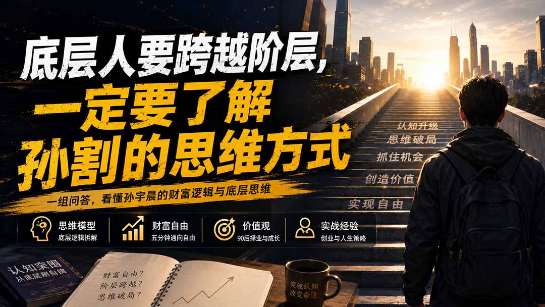 底层人跨越阶层必看：孙宇晨财富自由思维课，揭秘孙割赚钱逻辑