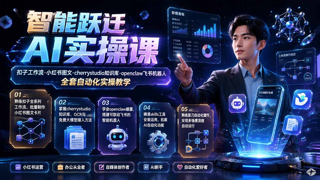 智能跃迁AI实操课：扣子工作流小红书图文搭建，cherrystudio知识库与飞书机器人自动化教学