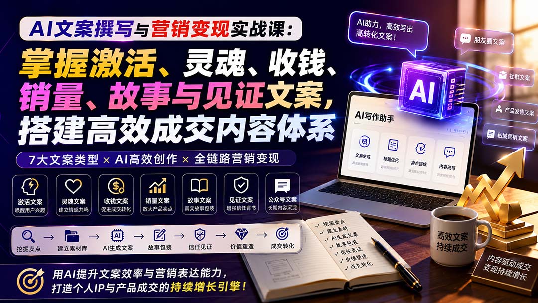AI文案变现课：7大爆款文案框架，用ChatGPT高效写朋友圈与公众号成交文案
