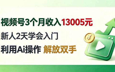 视频号3个月收入1300步骤5元，新手用AI工具2天入门，副业兼职解放双手