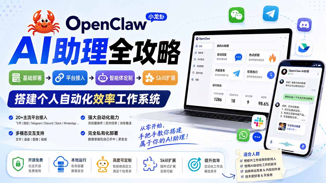 OpenClaw AI助理部署教程：飞书接入+智能体定制+Skill扩展，从零搭建个人自动化效率系统