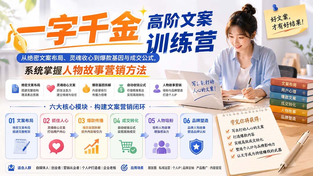 一字千金高阶文案训练营：从绝密布局、灵魂收心到爆款成交与人物故事营销