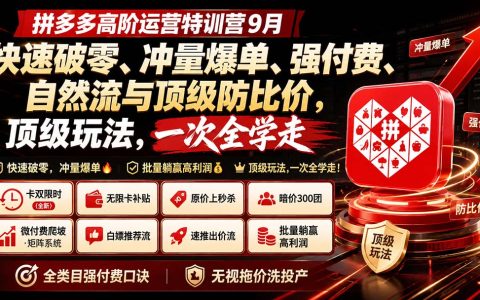 拼多多高阶运营特训营：强付费冷启动+自然流+防比价，快速破零冲量爆单