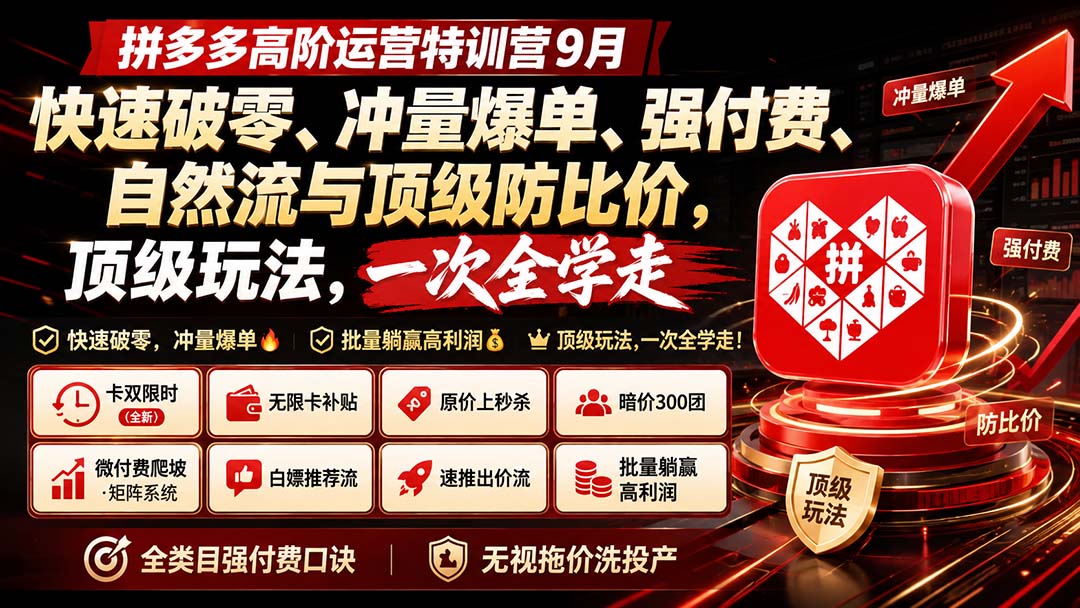 拼多多高阶运营特训营：强付费冷启动+自然流+防比价，快速破零冲量爆单