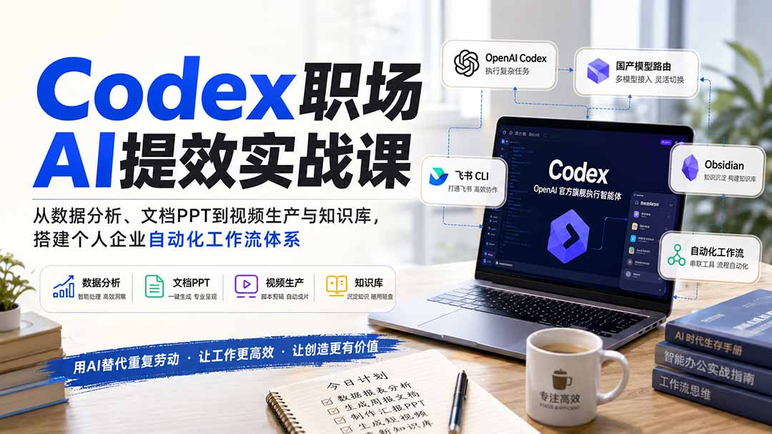 Codex职场AI提效实战：数据分析、PPT生成到视频制作，搭建企业自动化工作流