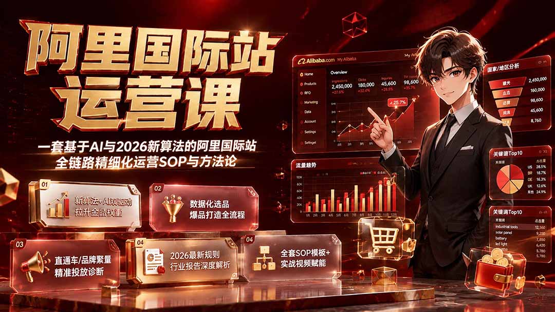 阿里国际站运营课：AI提效+2026新算法，金品店铺权重拉升与爆品打造SOP